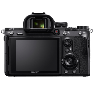 Kamera, Sony Alpha 7 III, Rückseite, DSLM Spiegellose Systemkamera von Sony, Rückansicht mit Bedienelementen, Kamerasystem von Sony