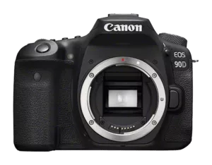 Canon EOS 90D Spiegelreflexkamera Vorderseite ohne Objektiv, DSLR Kamera von Canon mit APS-C bzw. CMOS-Sensor, Kamerasystem von Canon