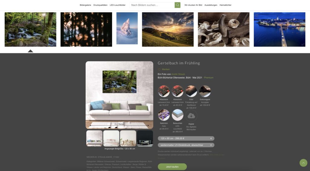 Webshop-Ansicht mit Heimatfotos-Produkten