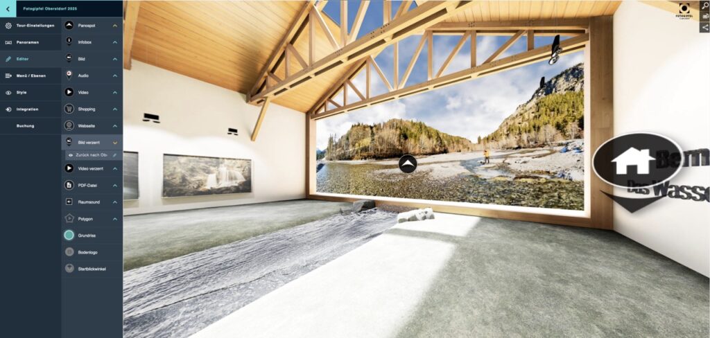 Virtuelle Ausstellung in VR-EASY mit großem Landschaftsbild im Ausstellungsraum