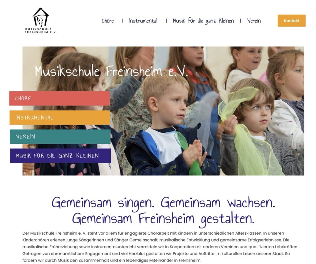 Screenshot der Website der Musikschule Freinsheim mit Kindergruppe