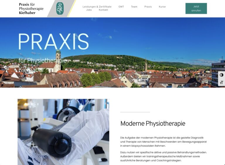Screenshot der Website der Praxis für Physiotherapie Kiefhaber