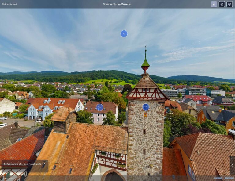Der Storchenturm aus der Vogelperspektive in der 360°-Tour Storchenturm